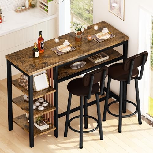 Recaceik 47" Bar Dining Table Set for 2, 3 Piece Bar Table and Chairs Se...