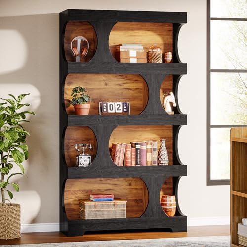 Tribesigns 71" Tall Black Bookcase, Modern Asymmetrical Bookshelf, 4-Tie...