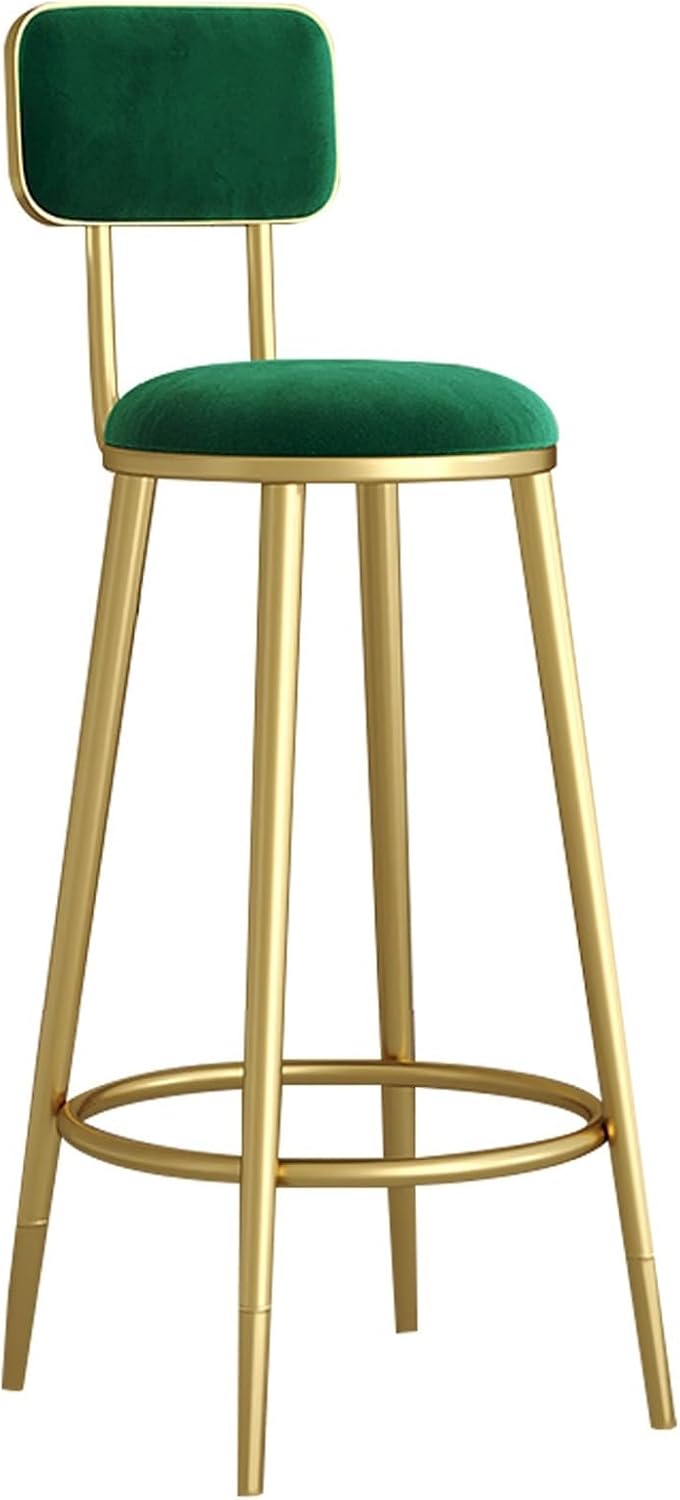Work Vanity Chair, Metal Bar Stools, Upholstered Dining Accent Side Chairs, Heavy-Duty Round Stool, for Kitchen Dining Room Living Room(Green,60cm)