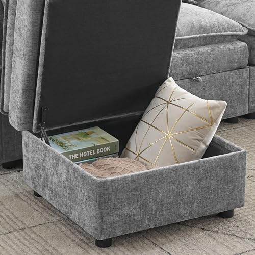 27" Large Square Ottoman with Storage, Modern Upholstered Footrest with ...