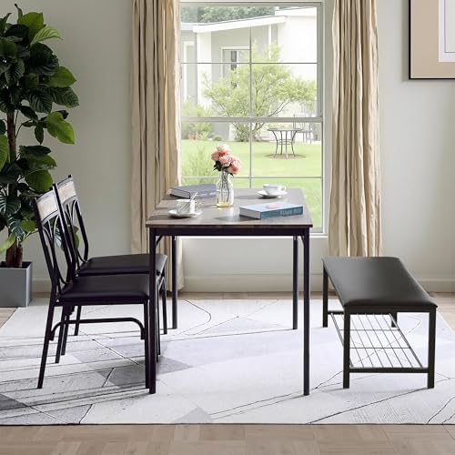 VECELO Kitchen Dining Table Set with Upholstered Bench & 2 Chairs | Space...
