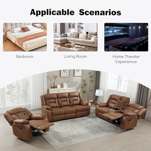 EBELLO Faux Leather Recliner Sofa Furniture Set for Living Room, Recliner Cha...