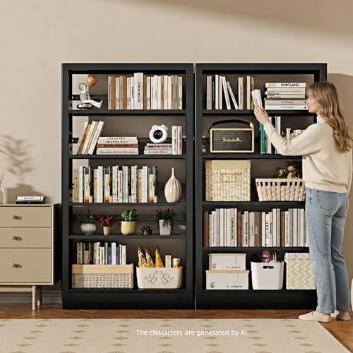 5-Tier Bookcase with Adjustable Storage Shelves, Heavy Duty Bookcase, Metal B...