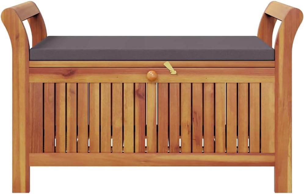 Outdoor Storage Bench with Cushion, Acacia Wood Garden Entryway Seating with ...