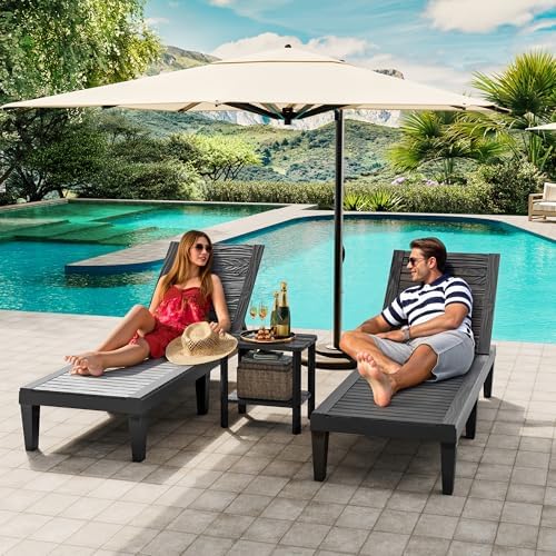NUNU LAB Outdoor Chaise Lounge Chairs Set (Black, 2pcs) | 5-Positions Adjusta...