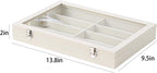 Coward Sunglass Organizer Tray Box, Beige Velvet Grids Eyeglasses Display Tray Case with Transparent Glass Lid for Home Use or Store Shop Selling Show