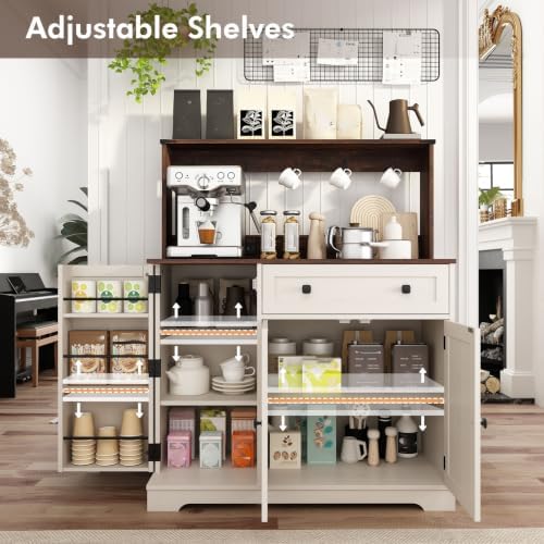 Wnutrees Farmhouse Coffee Bar Cabinet with Drawer, Kitchen Hutch Sideboard