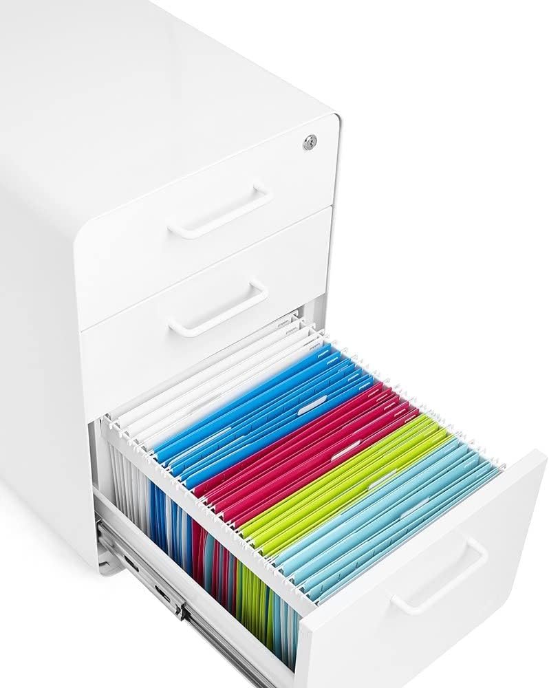 Poppin Stow 3-Drawer File Cabinet - White, 2 Utility Drawers and 1 Hanging Fi...