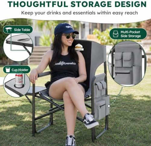 Colegence Oversized Directors Camping Chairs, 2 Pack, 600 lb, Black | Heavy d...