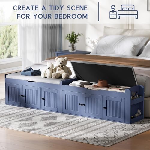 42.6" Storage Bench - Shoe Storage Bench with Side Storage Shelves and 3...