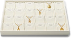 24 Grids Necklace Display Tray, Stackable Jewelry Organizer Trays, Microfiber Necklace Bracelet Pendant Holder Storage Display (Beige)