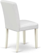 East West Furniture DLAB3-LWH-64 3 Piece Dinette Set for Small Spaces Contains a Round Dining Table with Dropleaf and 2 White Faux Leather Parson Dining Chairs, 42x42 Inch, Linen White