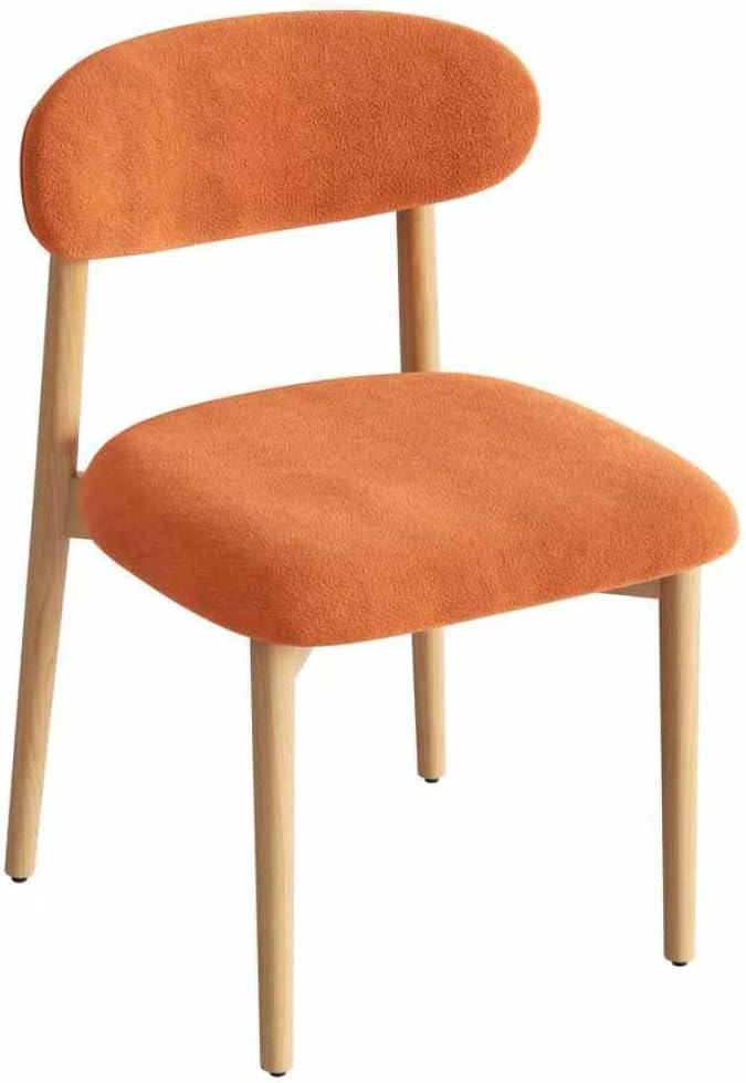 Wooden Dining Chair Set of 1, Modern Dining Chairs with with Curved Back, Fabric Upholstered Kitchen Dining Room Chairs with Adjustable Legs for Farmhouse Dining Living Room,Orange