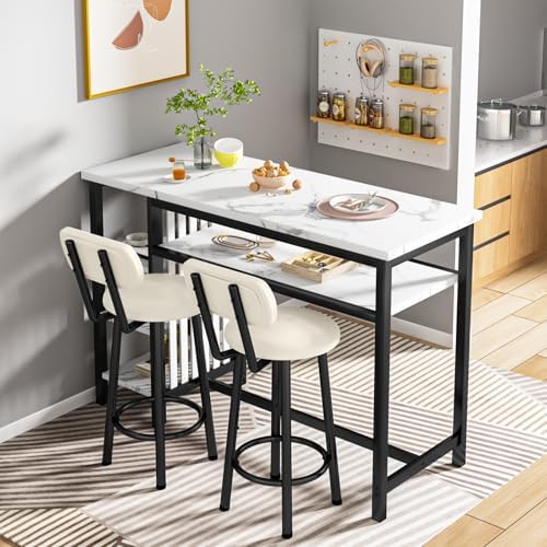 Lamerge Furniture Kitchen Bar Height Table and Chairs for 2, 5-Tier Compact D...