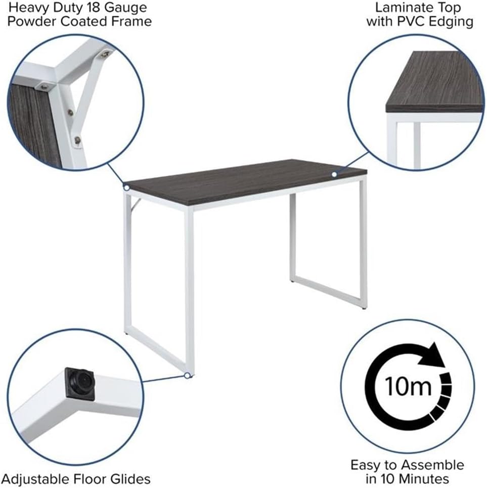 Flash Furniture Industrial Desk, 47", Rustic Gray/White
