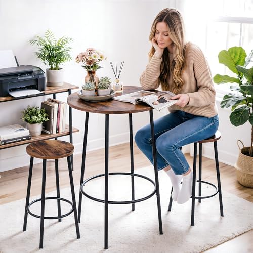 SUPER DEAL Round Pub Dining Set, 3 Piece Small Kitchen Table Set with 2 Count...