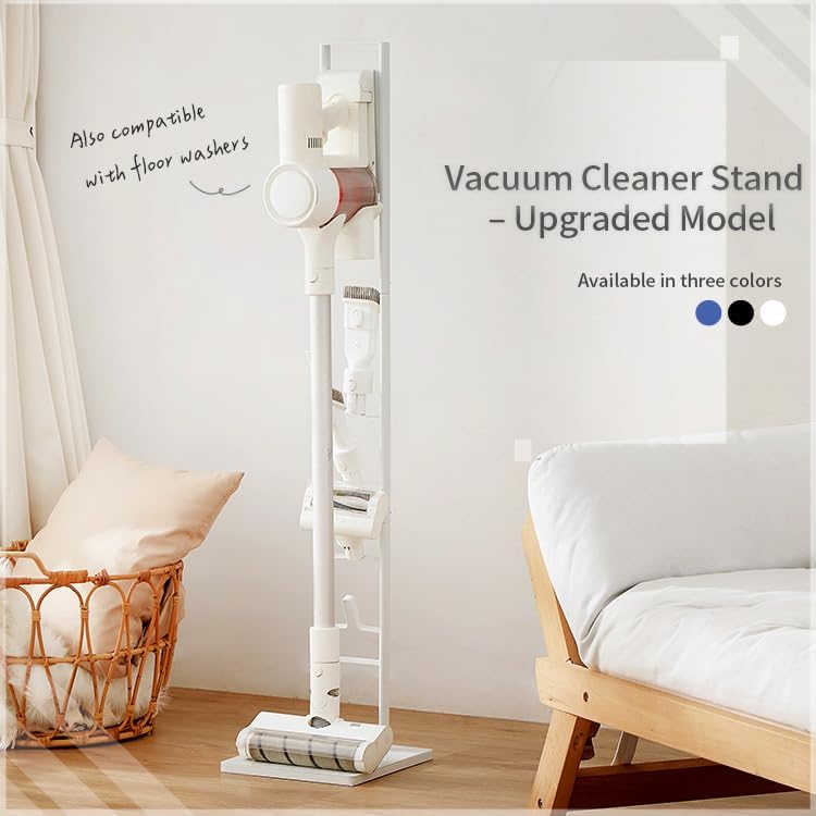 Vacuum Cleaner Stand Freestanding Holder with Accessory Storage for Vacuum Cleaners & Accessories - White Metal