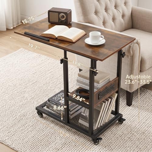 Hadulcet Adjustable C Table with Charging Station, Tiltable Desk C Shaped End...