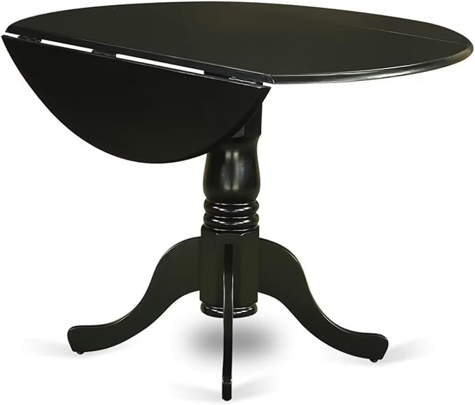 East West Furniture DLAV3-BLK-LC 3 Piece Dining Set Contains a Round Dining Room Table with Dropleaf and 2 Faux Leather Upholstered Kitchen Chairs, 42x42 Inch, Black