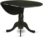 East West Furniture DLSI5-BLK-21 5 Piece Dining Room Table Set Includes a Round Kitchen Table with Dropleaf and 4 Blue Linen Fabric Parson Dining Chairs, 42x42 Inch, Black