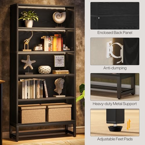 Tribesigns Tall Bookcase Black Bookshelf, 70.8” Large Bookcases Organizer wit...