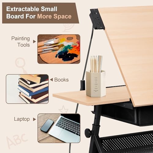 ZENY Adjustable Drafting Table with Stool Tilting Drawing Desk Artist Table
