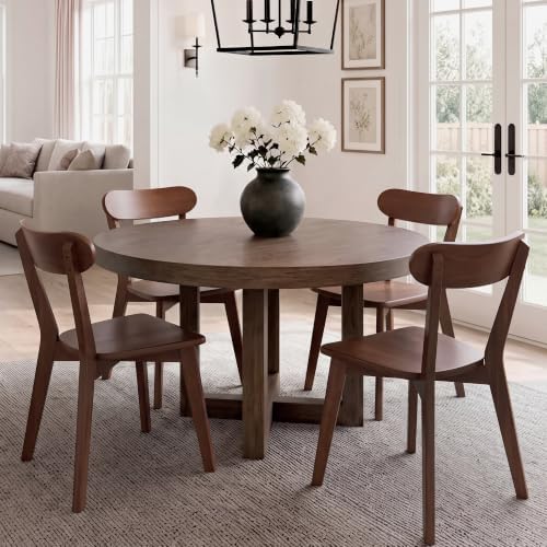 HNY Farmhouse Solid Wood Dining Chairs Set of 4, Mid Century Modern Armless K...