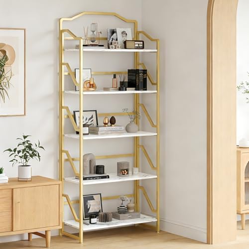 JSB 5 Tier No Assembly Folding Bookshelf, Foldable Storage Bookcase for Home ...
