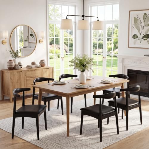 ROCITY Black Dining Chairs Set of 4 Leather Kitchen Chairs with Wood Legs and...