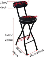 Portable Foldable Bar Stool with Backrest, Kitchen Garden Bathroom Round Stool, for Adults, 220 lbs Capacity (Color : Black, Size : 55cm/21inch)