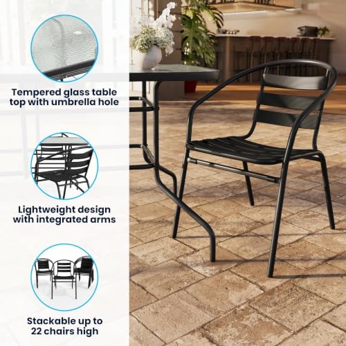 Flash Furniture Glass Table with 4 Chairs, Black, 5-Piece Set