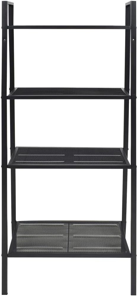 4 Tier Metal Ladder Shelf, Industrial Bookcase Ladder-Shaped Plant Flower Stand Rack, 24.4"x14"x58.3", Black,-621