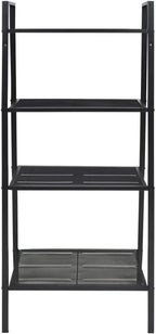 Metal Ladder Shelf 4 Tier Bookcase, Compact Shelving Unit for Bathroom Living Room Office, Durable Metal Display Rack with Mesh Shelves
