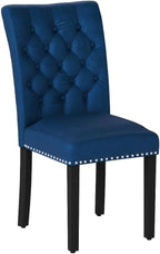 Velvet Dining Chairs Set of 2, Upholstered Dining Room Chairs with Wooden Legs & Nailed Trim, Parsons Kitchen Chair 350 LBS Capacity, Blue
