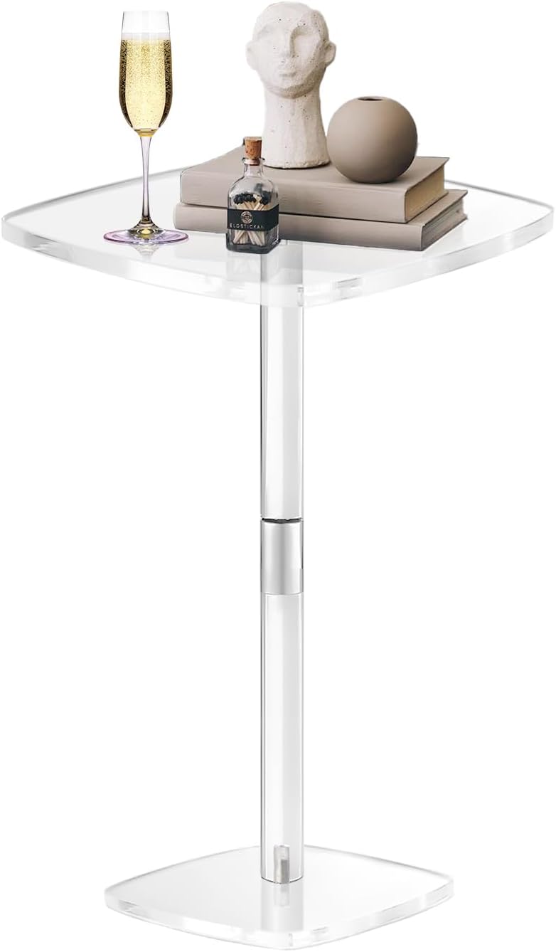 Square Drink Table, 10" Lx10 Wx21.6 H Acrylic Side Table for Small Space...