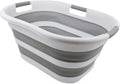 SAMMART 40L (10.5 gallon) Collapsible Plastic Laundry Basket - Space Saving Storage Container - Portable Washing Tub - Foldable Pop Up Hamper/Basket (1, White/Grey)