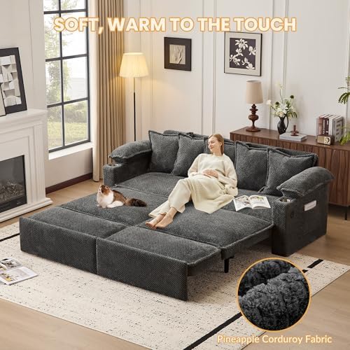 SUNWAVE 83" Sleeper Sofa, 3-in-1 Pull Out Sofa Bed Corduroy Couch Bed | ...