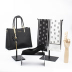 Purse Display Stand T Shaped, Countertop Jewelry/Scarf/Handbag T-Bar Display Stand, Tabletop Double Hook Hanging Stands for Long Necklaces, Metal with Adjustable Height (Black, 2Pcs)