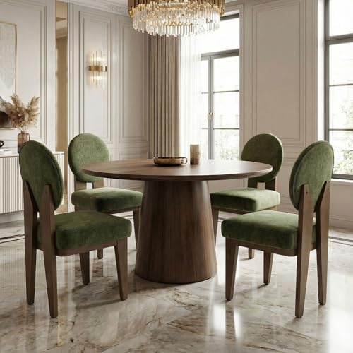 Hyfirm Mid-Century Modern Walnut Dining Chairs Set of 4, Vintage Green Wooden...