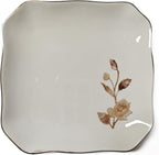 Vintage White Ceramic Jewelry Tray Ring Dish, Faux Mother of Pearl Inspired Flower Design, Decorative Small Square Floral Trinket Dish for Vanity Storage Wedding Decor (Beige Peony-Enamel)