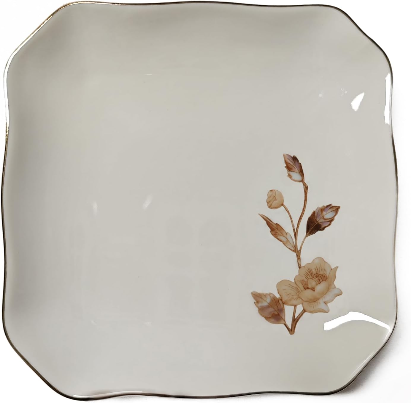 Vintage White Ceramic Jewelry Tray Ring Dish, Faux Mother of Pearl Inspired Flower Design, Decorative Small Square Floral Trinket Dish for Vanity Storage Wedding Decor (Beige Peony-Enamel)