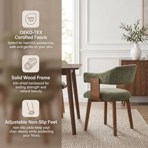 ROCITY Green Dining Chairs Set of 2, Mid Century Modern Kitchen Chairs with C...