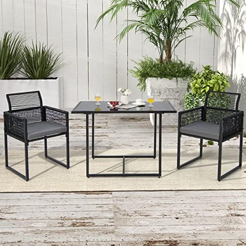 Tangkula 3 Pieces Outdoor Dining Set, Patio PE Rattan Furniture Set with Fold...