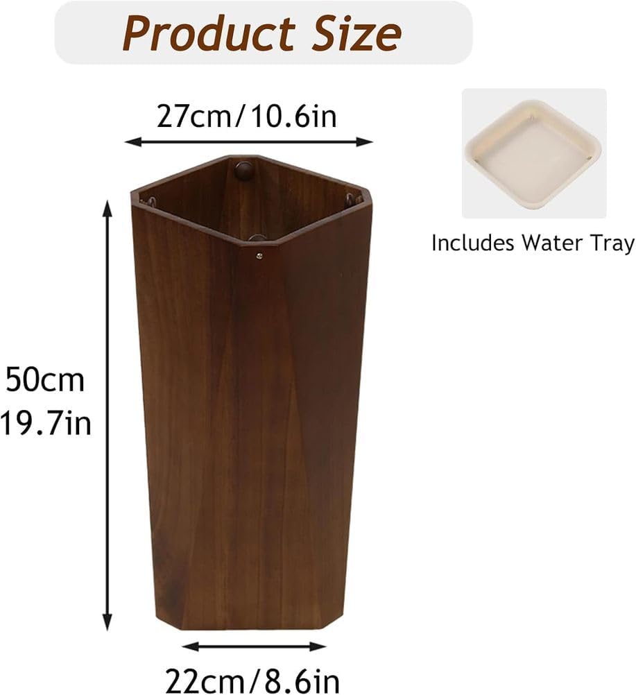 Wooden Umbrella Holder Solid Wood Storage Bucket Stylish Drain Rack Umbrella Stand Organizer Bin for Hotel Supermarket Office,Natural Wood