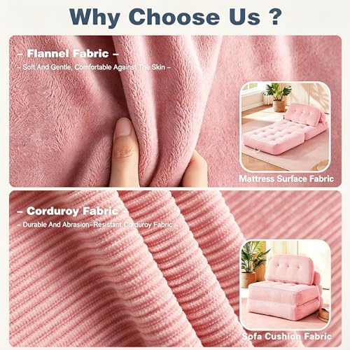 Folding Sofa Bed, Flannel Futon Couch Bed with Pillow and Blanket, Convertibl...