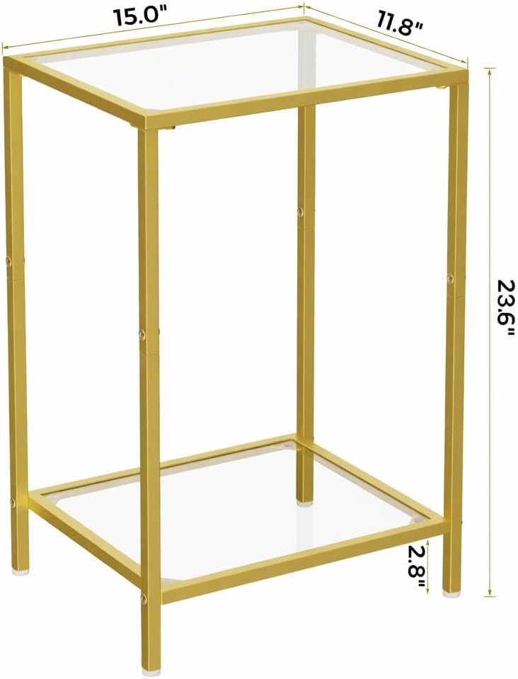 HOMSHO Side Tables Set of 2, End Tables with Tempered Glass, 2-Tier Nightstan...