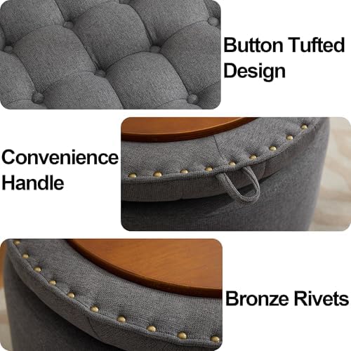 24'' Round Ottoman Coffee Table with Storage, Upholstered Tufted Otto...
