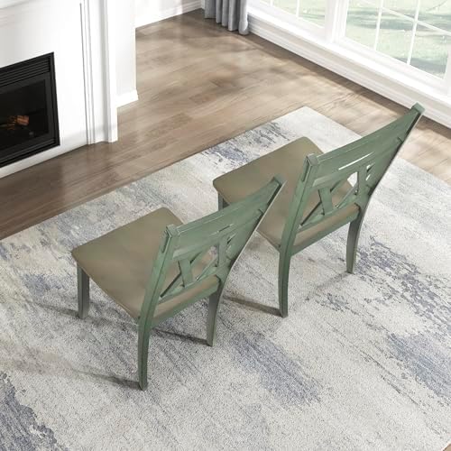 Lexicon Wood Dining Chair, Set of 2, Greywash/Antique Teal | Double Cross Bac...