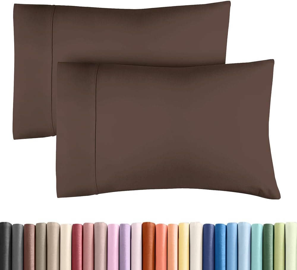 Queen Pillow Cases - 2 Pack - Super Soft Pillowcase Covers - Envelope Enclosure - Hotel Quality Pillow Protectors - Wrinkle Free, Fade, Shrink & Stain Resistant - Machine Washable - 20" x 30" (Brown)