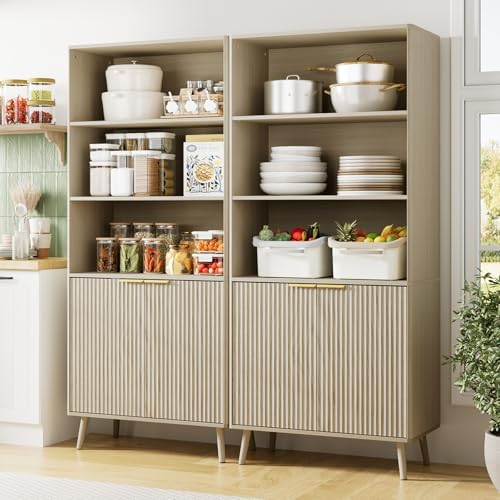 LYNSOM Beige Bookshelf, 70.9" Tall Book Shelf, 5-Tier Bookcase with Flut...